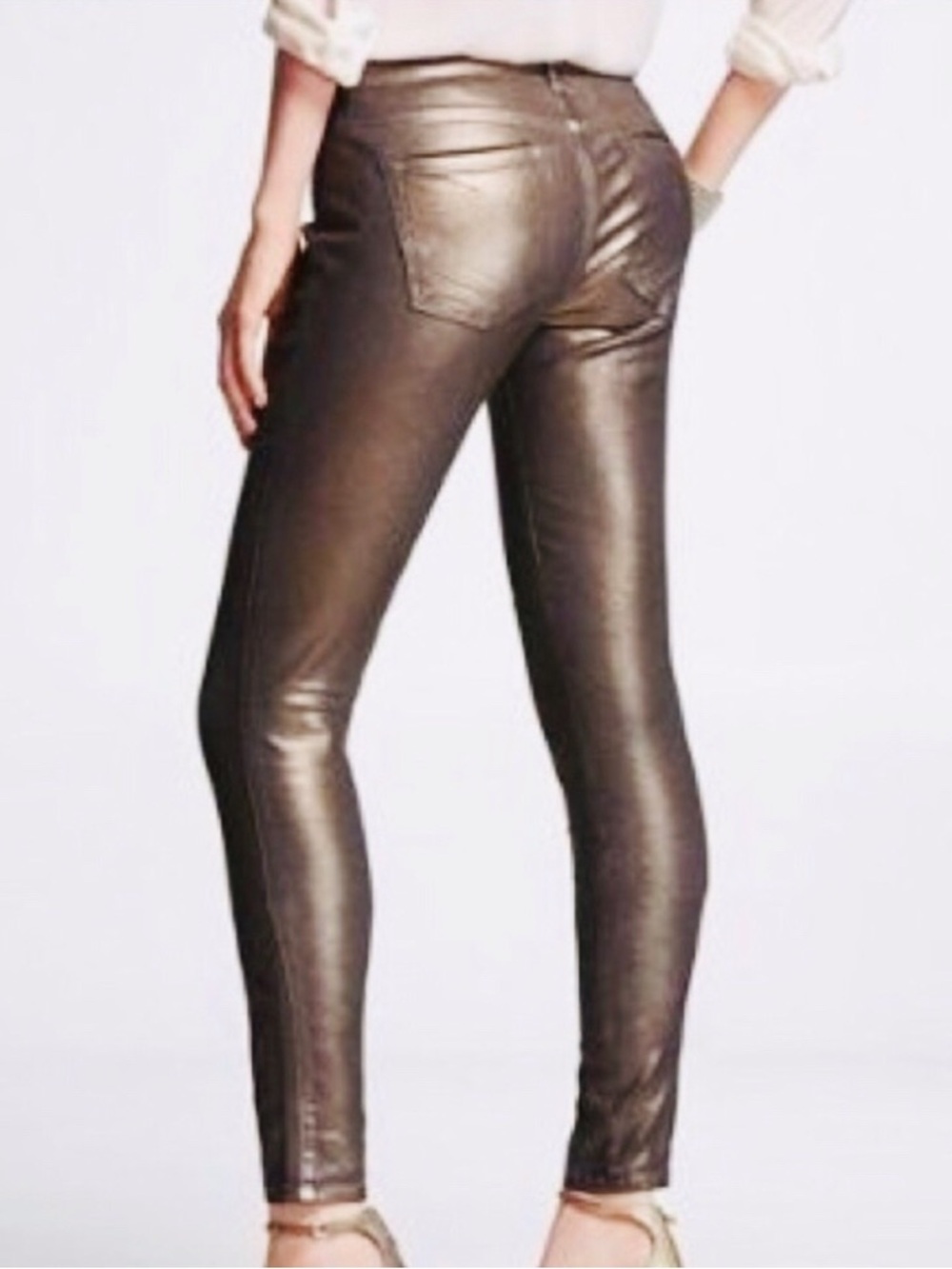 Express Bronze Wax Coated Mid-Rise Skinny Jeans Size 0